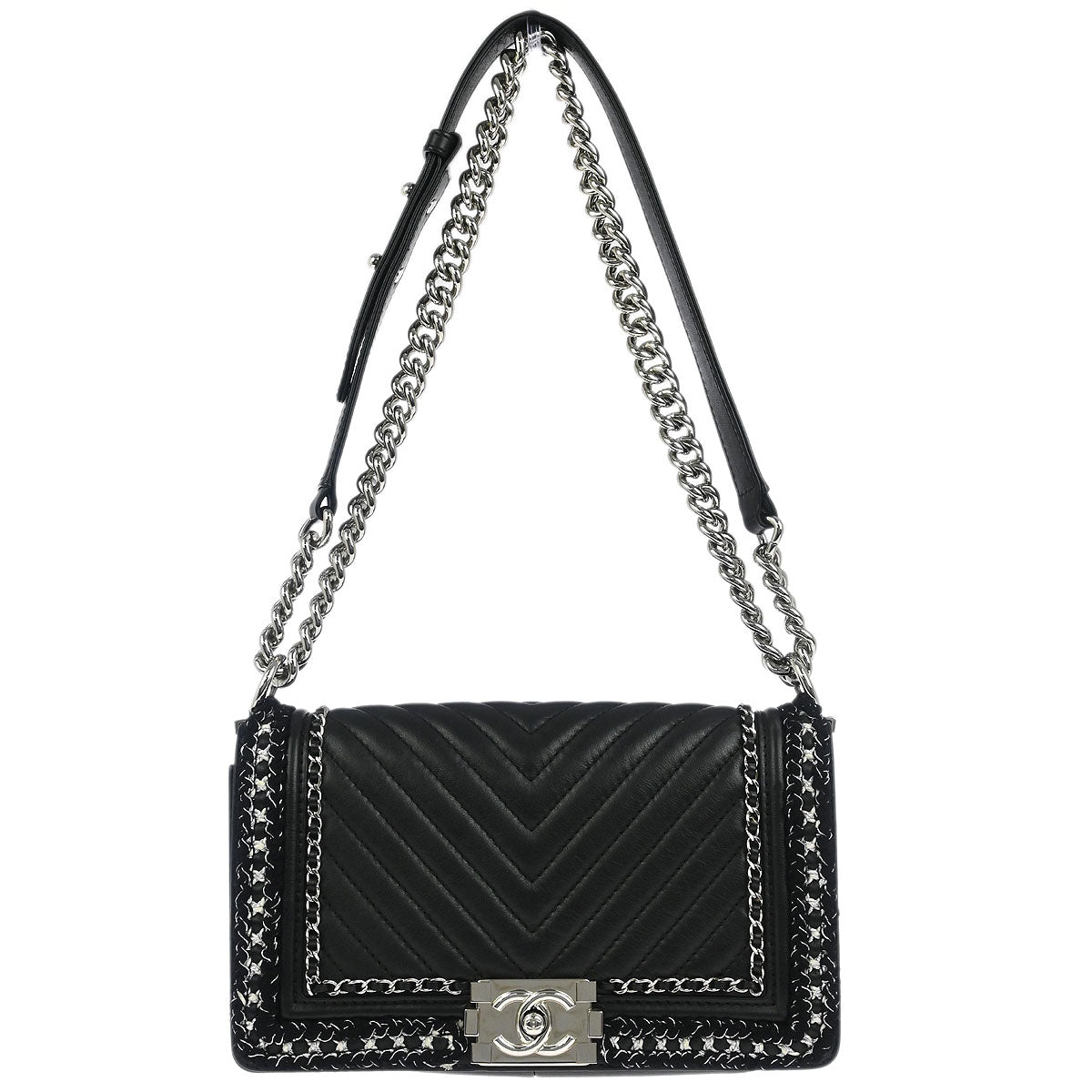 Boy Chanel Black Calfskin Chevron Medium Shoulder Bag