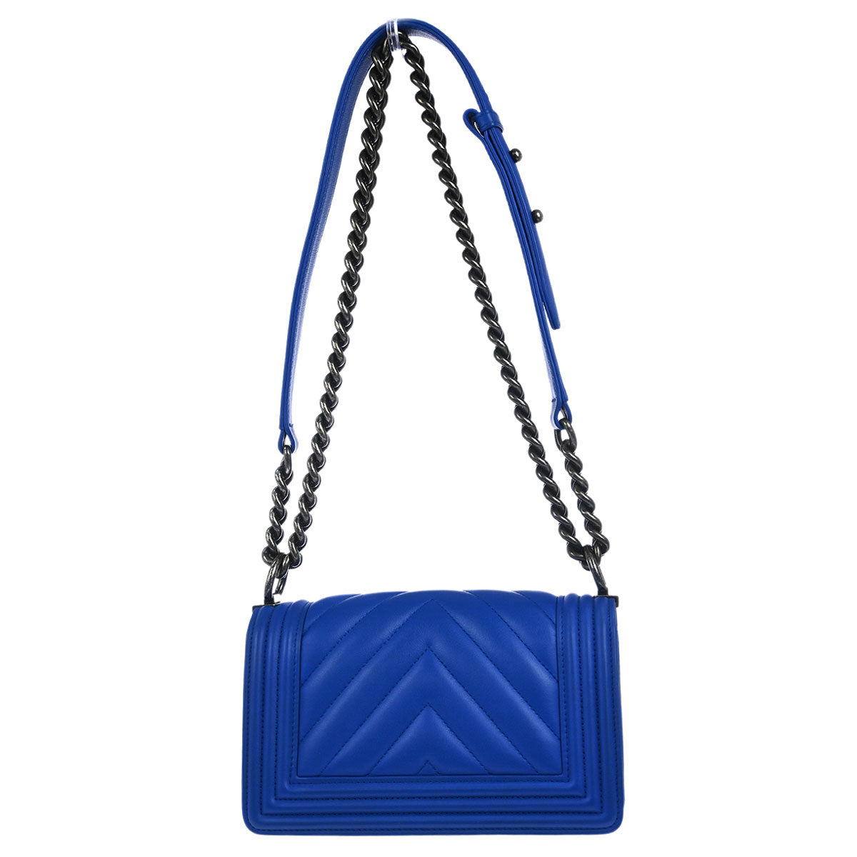Boy Chanel Blue Lambskin Chevron Small Chain Shoulder Bag