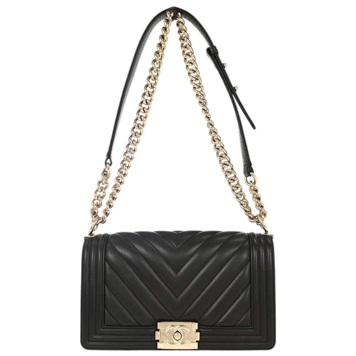 Boy Chanel Black Lambskin Chevron Medium Shoulder Bag