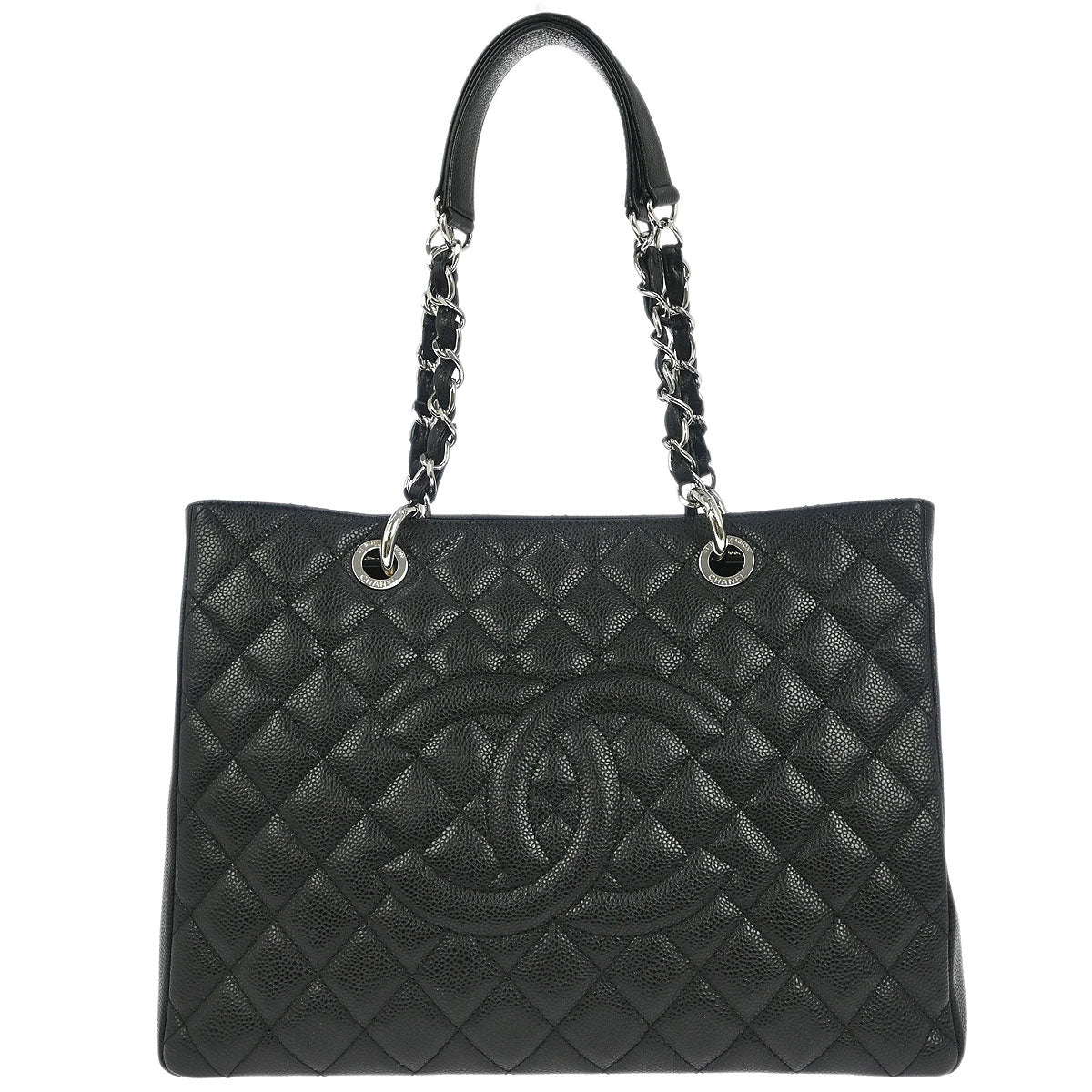 Chanel Black Caviar Grand Shopping Tote GST Chain Handbag