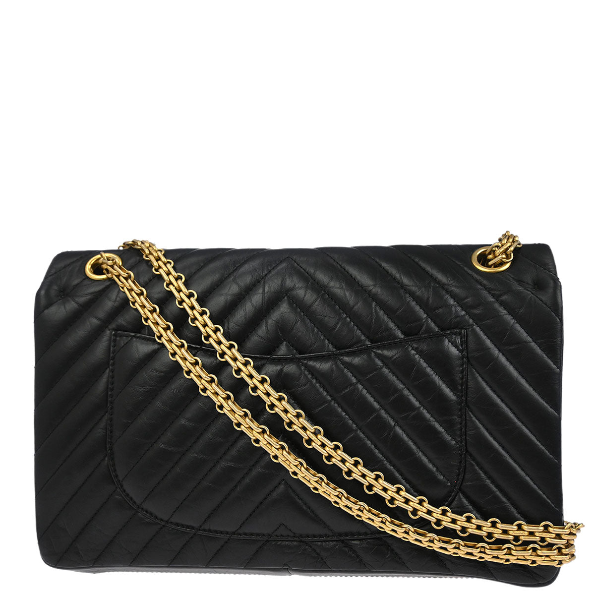 Chanel Black Calfskin Chevron Classic Double Flap Shoulder Bag
