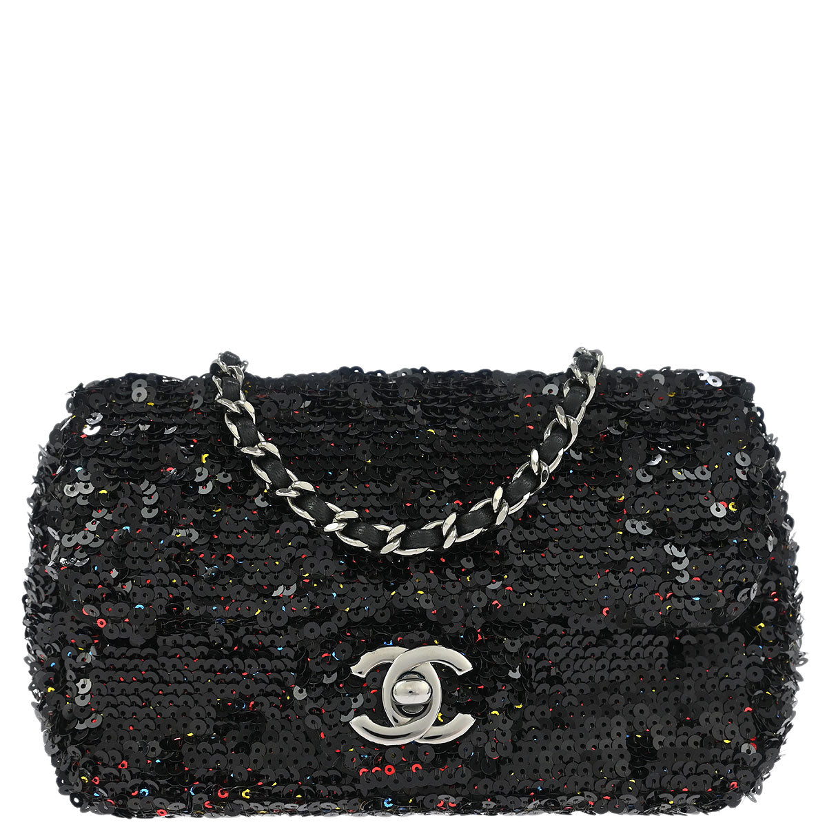 Chanel Black Sequins Single Flap Shoulder Bag