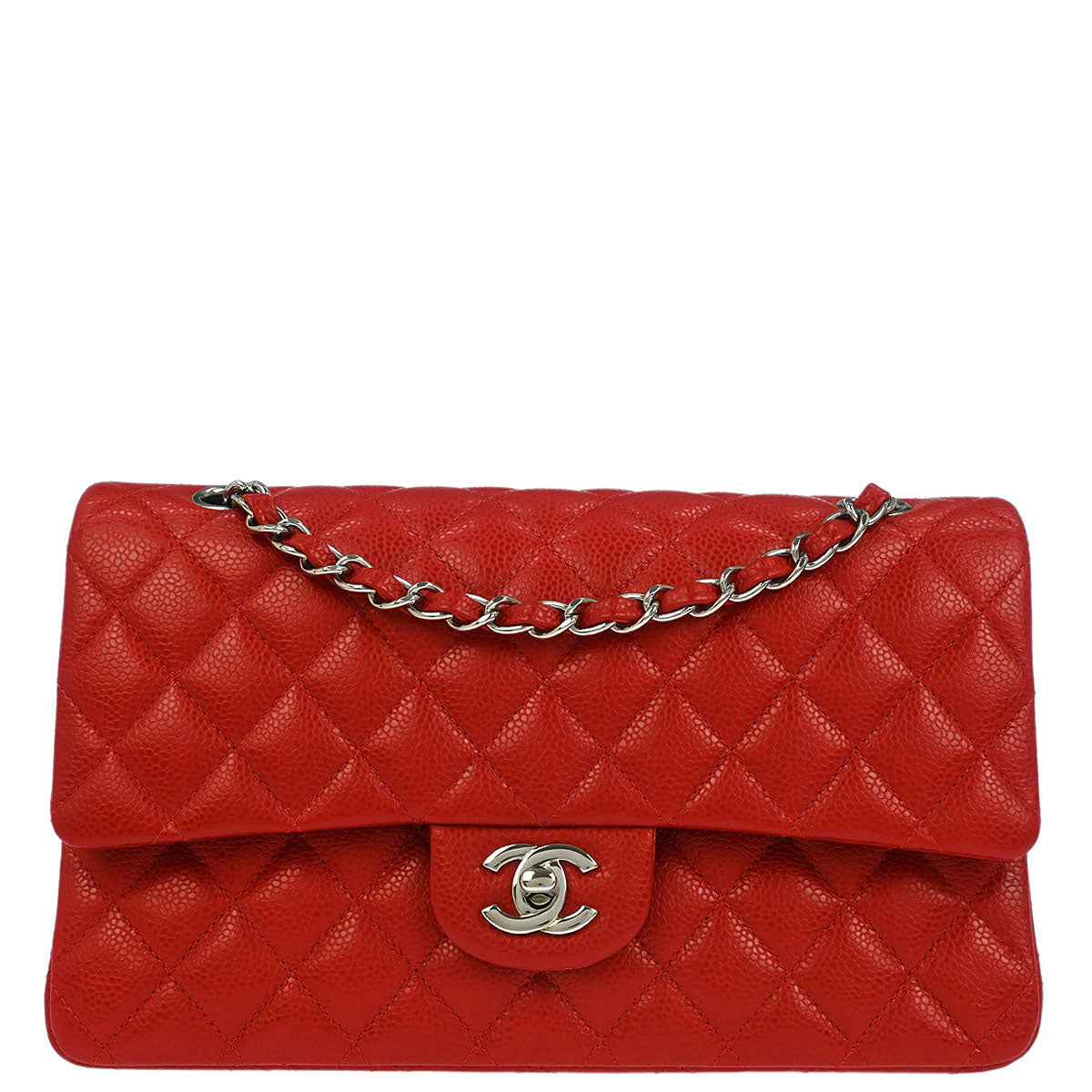 Chanel Red Calfskin Medium Classic Double Flap Shoulder Bag