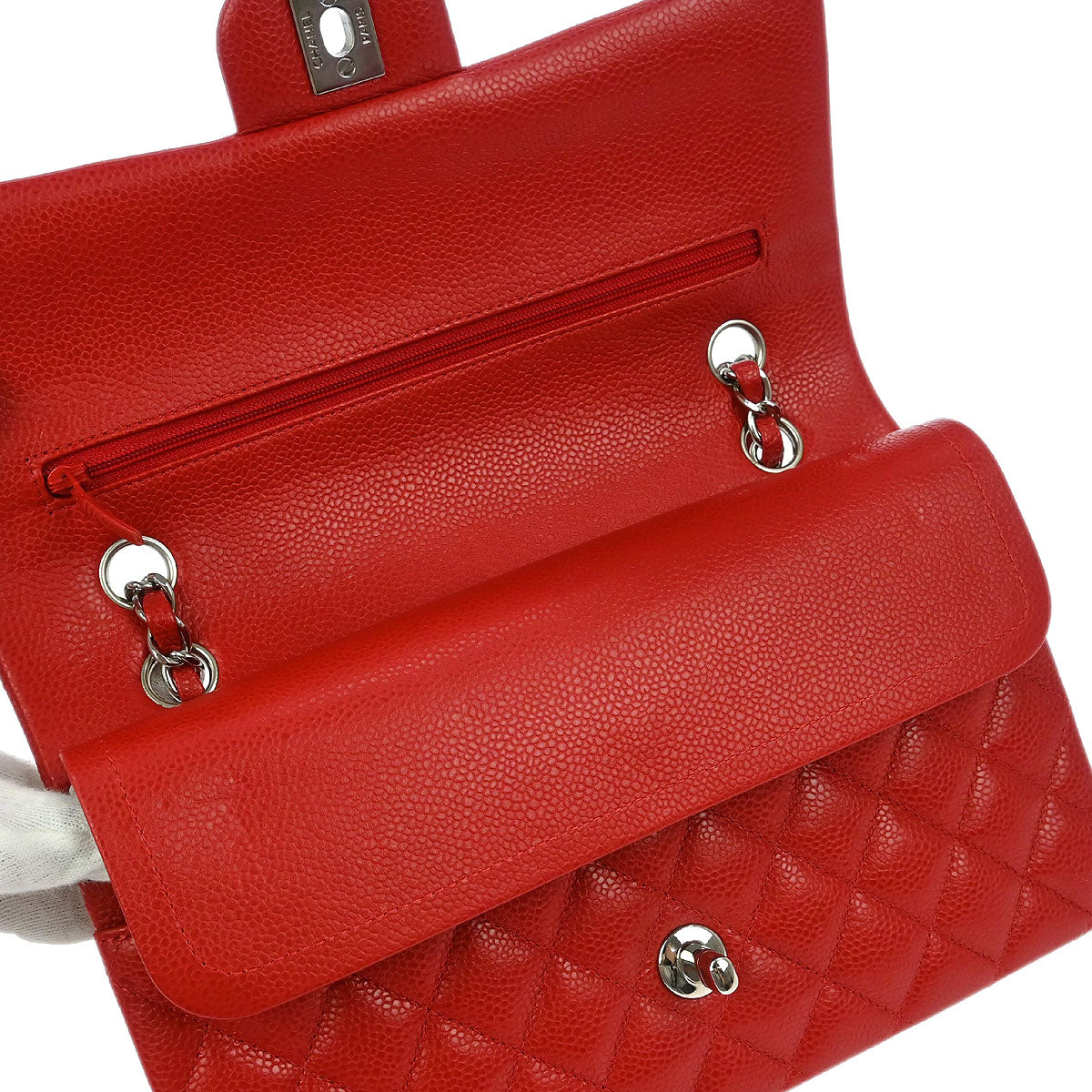 Chanel Red Calfskin Medium Classic Double Flap Shoulder Bag
