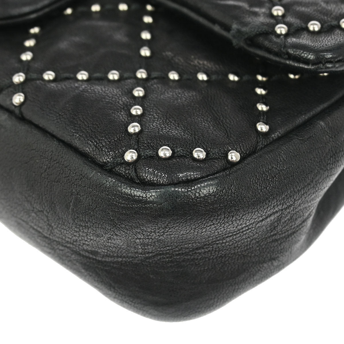 Chanel Black Calfskin Studded Single Flap Shoulder Bag