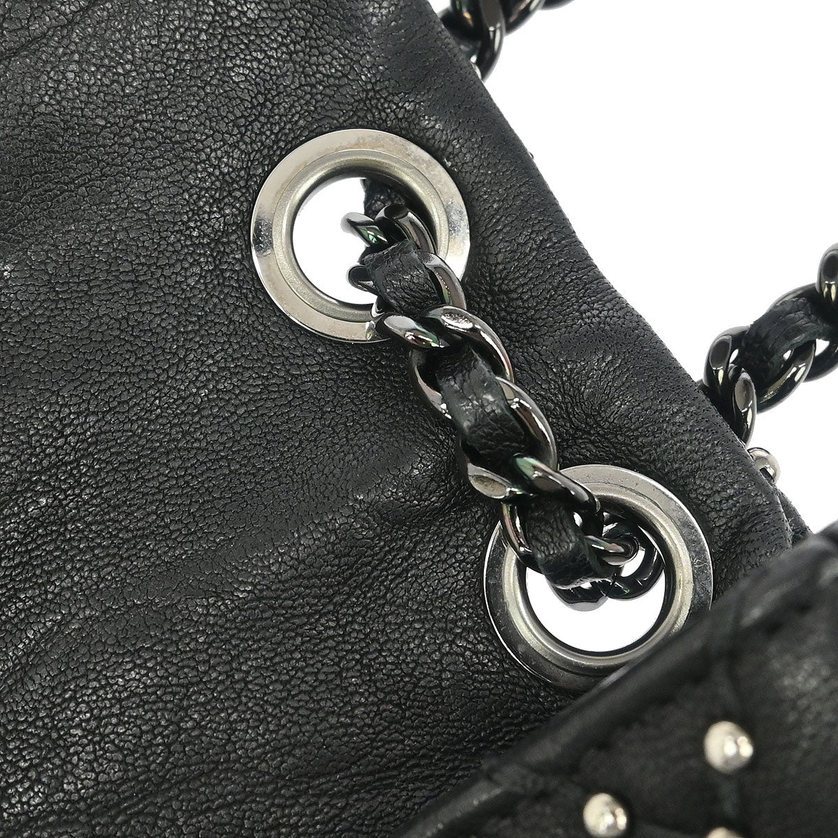 Chanel Black Calfskin Studded Single Flap Shoulder Bag