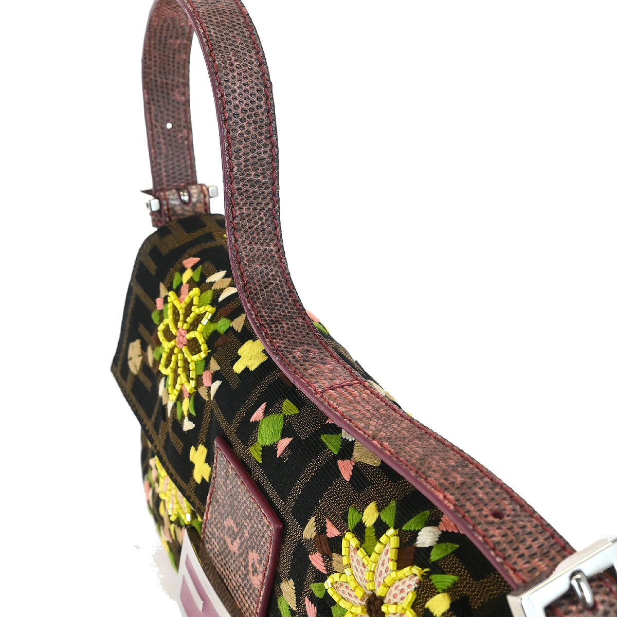 Fendi * Brown Embroidered Zucca Baguette