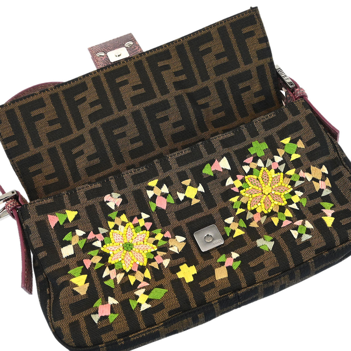 Fendi * Brown Embroidered Zucca Baguette