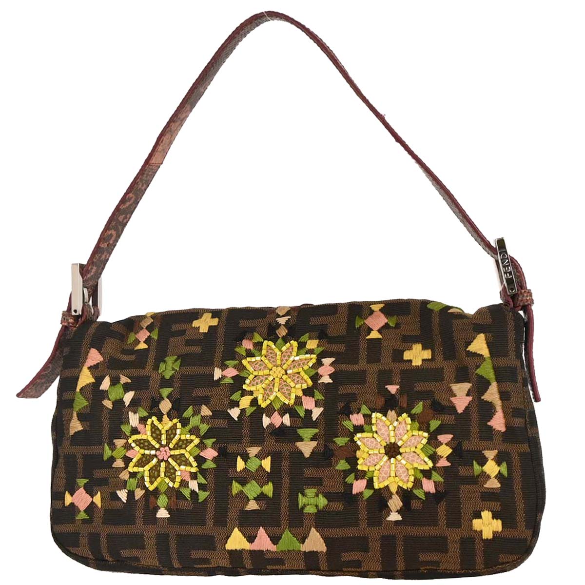 Fendi *Zucca Lizard Embroidered Baguette Handbag