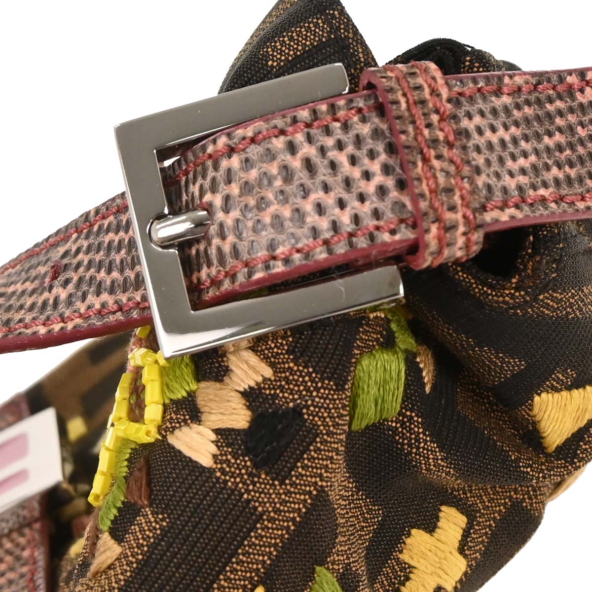 Fendi *Zucca Lizard Embroidered Baguette Handbag