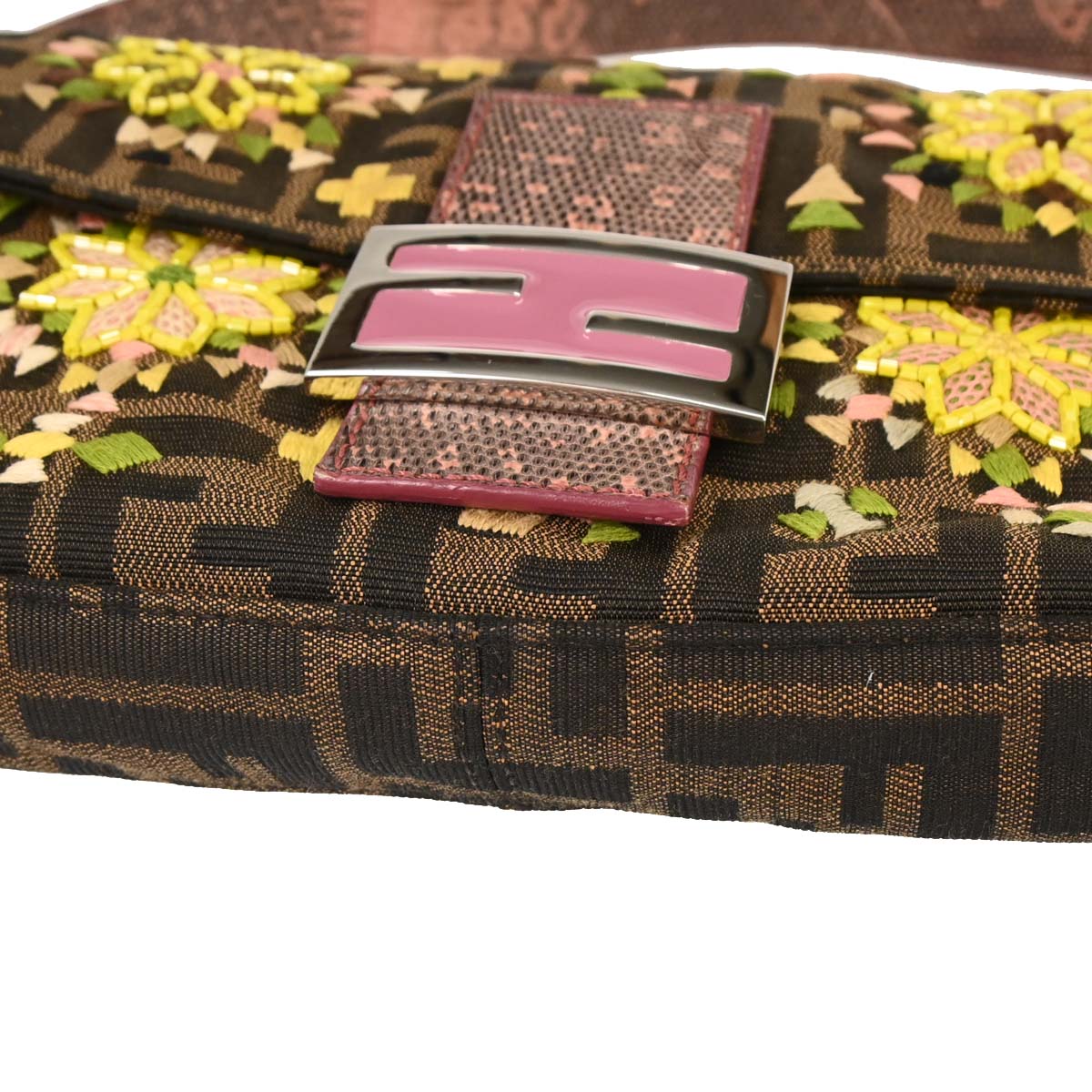 Fendi *Zucca Lizard Embroidered Baguette Handbag