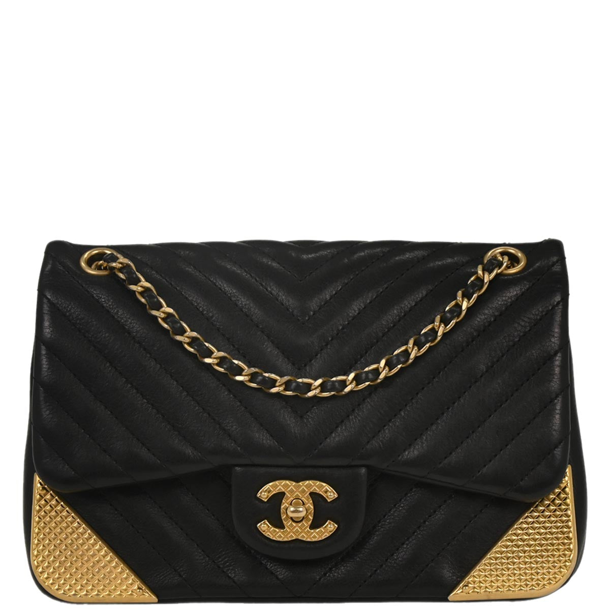 Chanel 2018 Black Calfskin Chevron Shoulder Bag