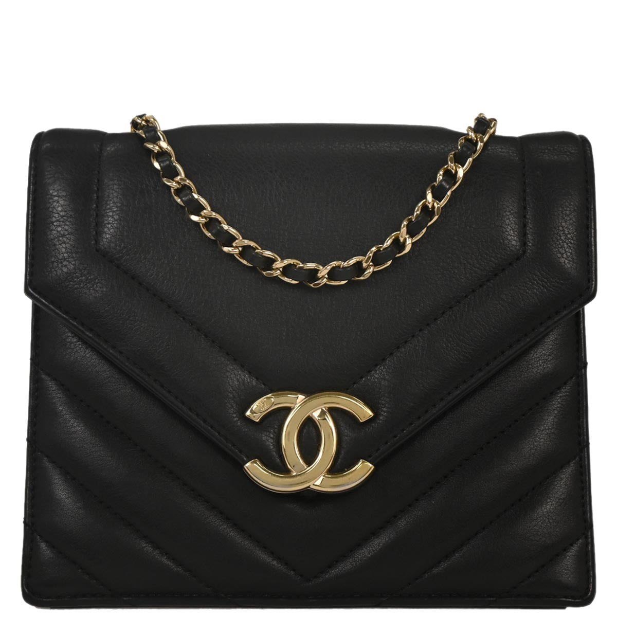 Chanel Black Calfskin Chevron Shoulder Bag