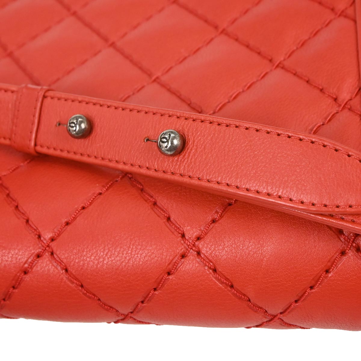 Boy Chanel Red Calfskin Wild Stitch Large Shoulder Bag