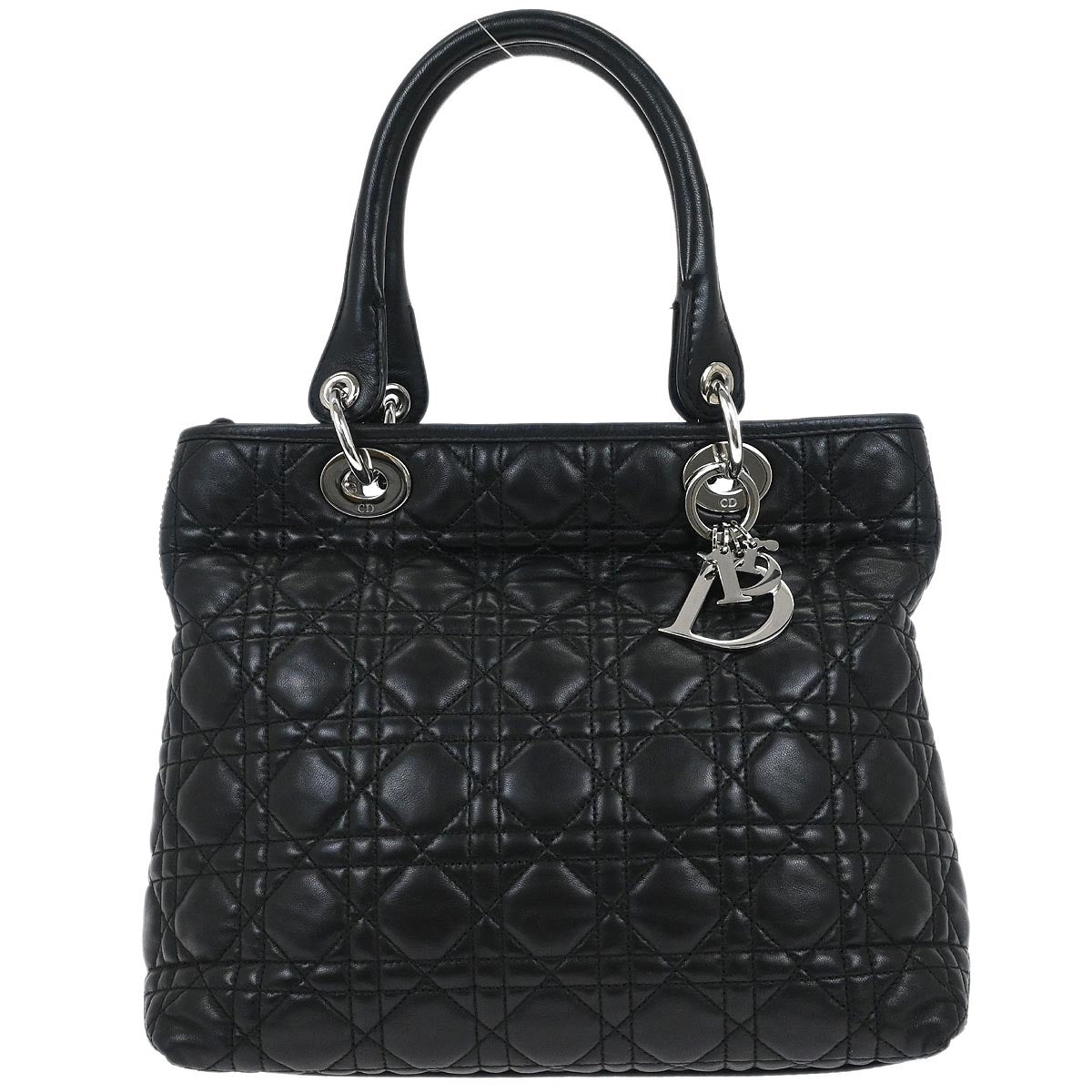 Christian Dior Black Lambskin Lady Dior Cannage Handbag
