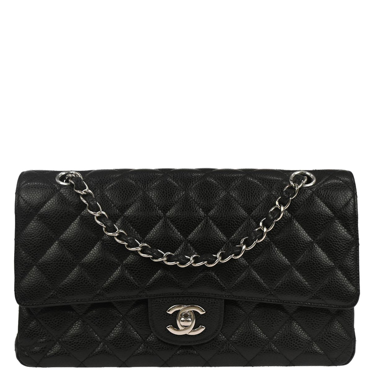 Chanel Black Caviar Skin Medium Classic Double Flap Shoulder Bag