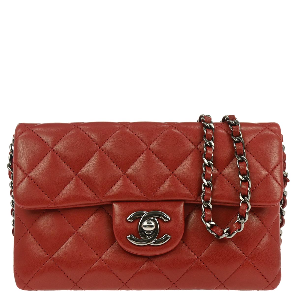 Chanel Red Lambskin Flap Bag Shoulder Bag