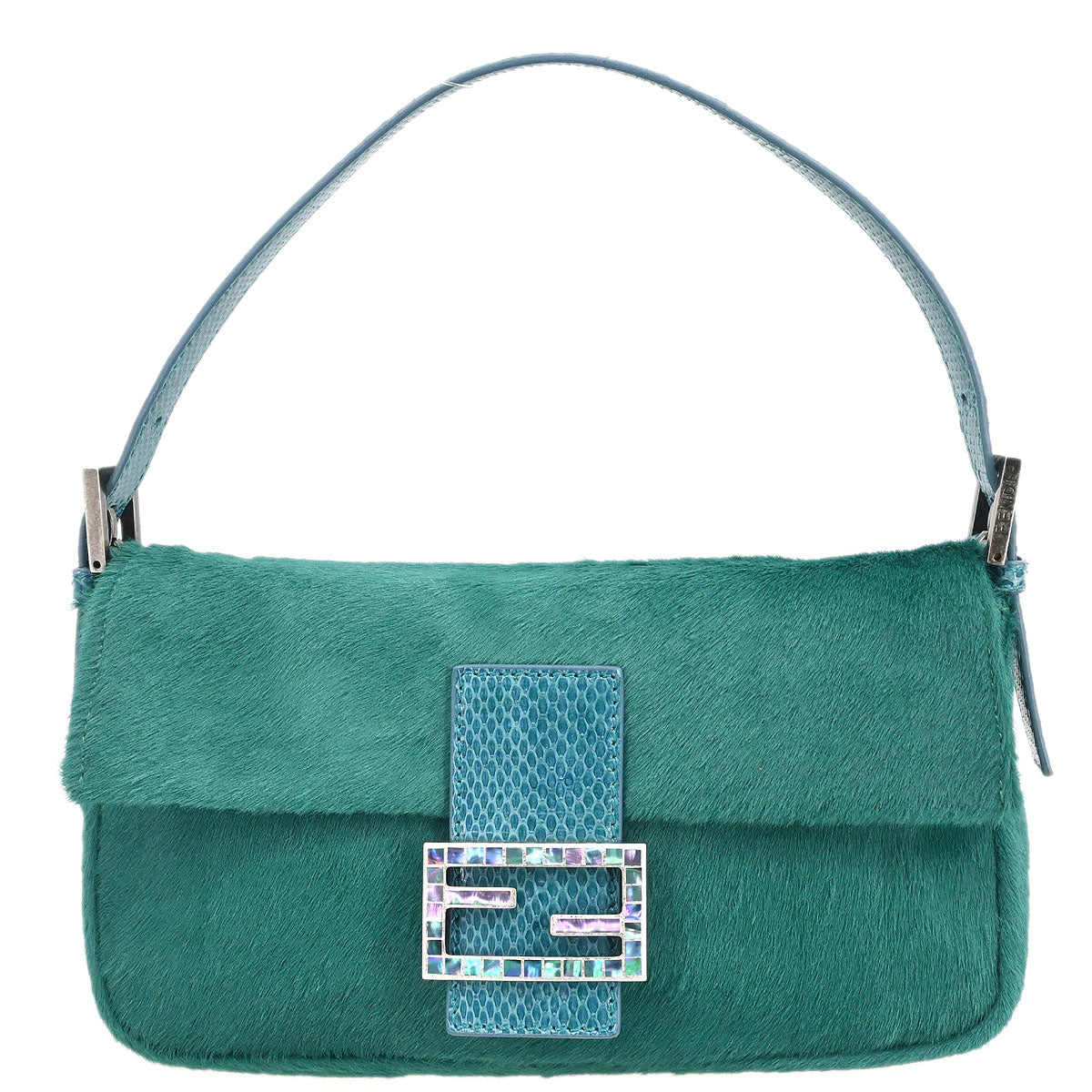 Fendi * Green Pony Hair Python Baguette Handbag