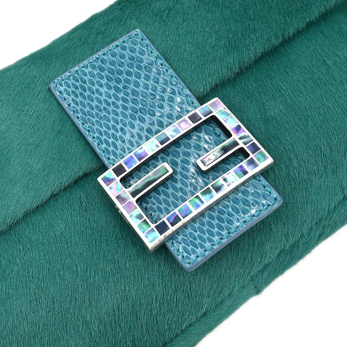 Fendi * Green Pony Hair Python Baguette Handbag