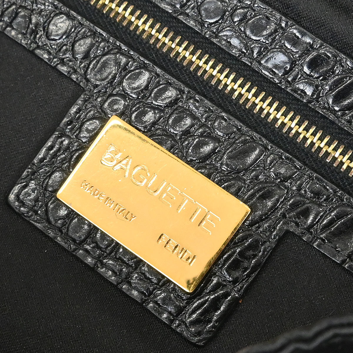 Fendi * Black Satin Crocodile Baguette Handbag