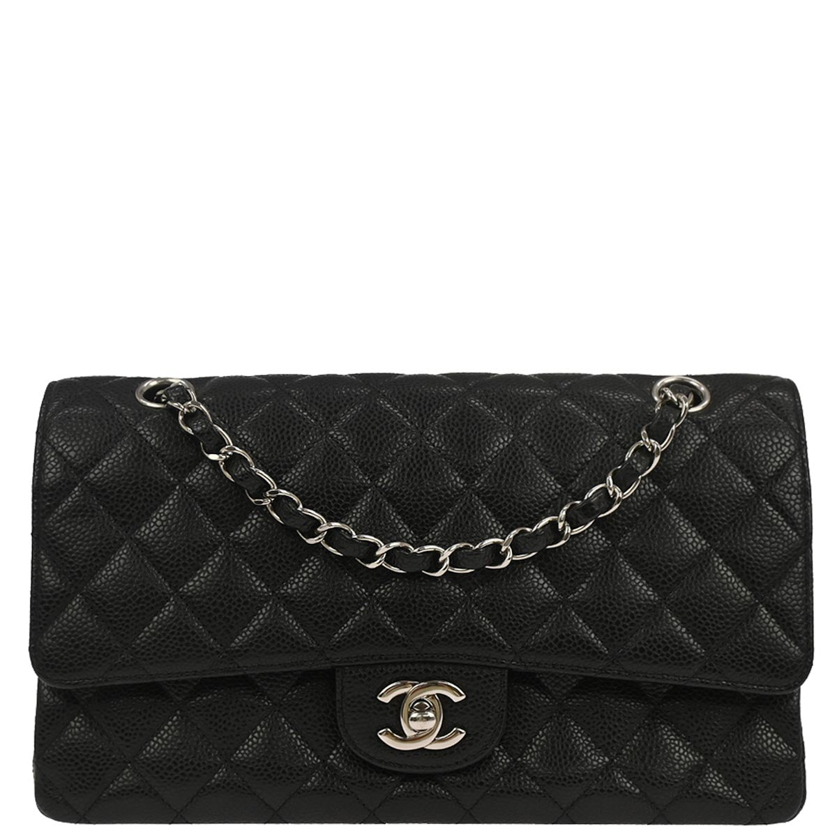 Chanel Black Caviar Skin Medium Classic Double Flap Shoulder Bag