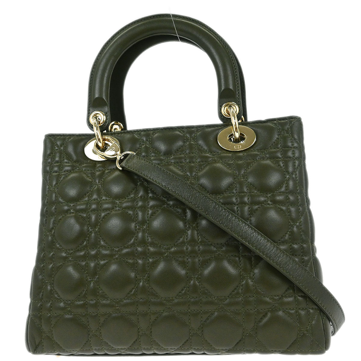 Christian Dior Khaki Lambskin Medium Lady Dior Cannage 2way Shoulder Handbag