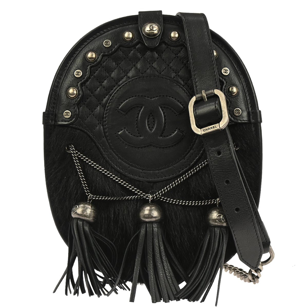 Chanel * Black Pony Hair Paris Edinburgh Saddle Bag Shoulder Bag