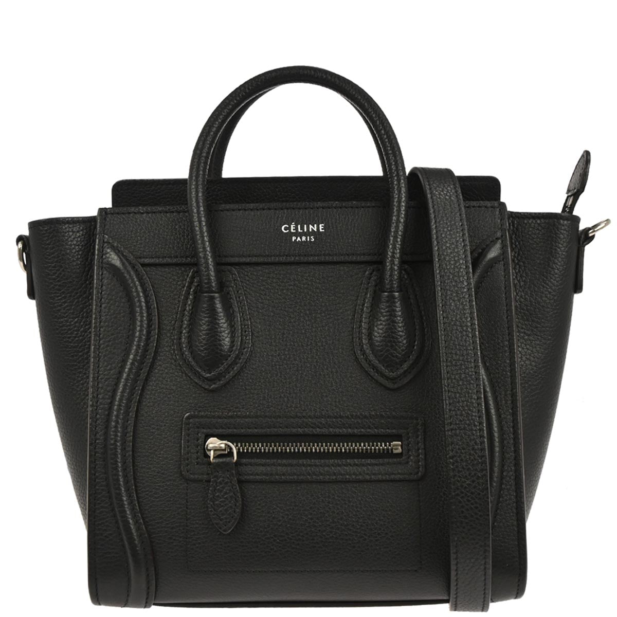 Celine Black Calf Nano Luggage 2way Shoulder Tote Bag