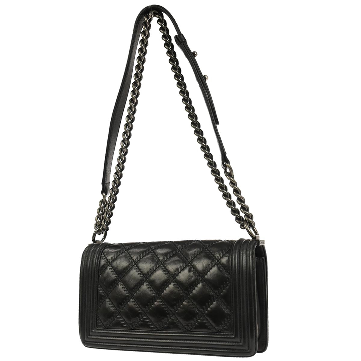 Boy Chanel Black Calfskin Medium Double Stitch Shoulder Bag