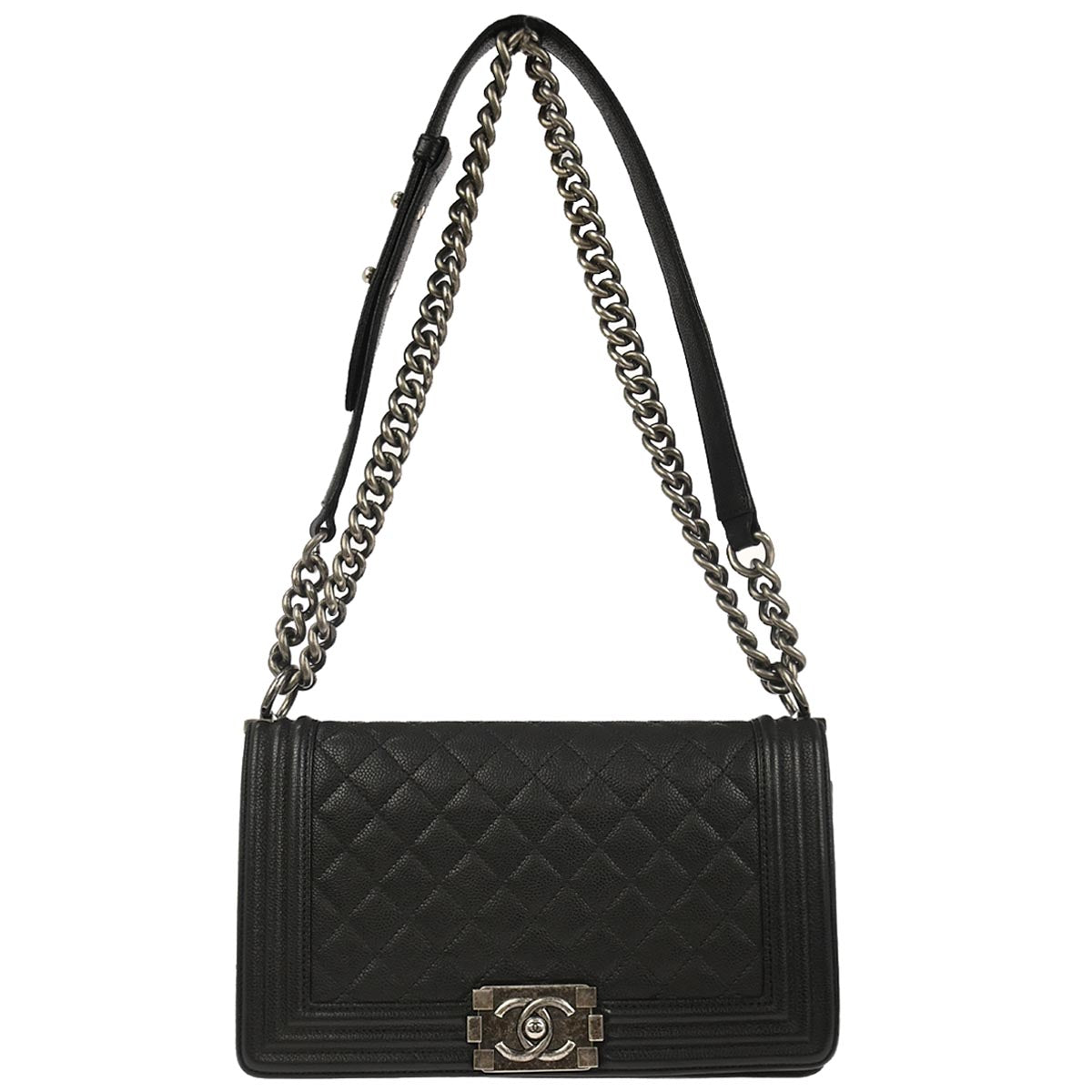 Boy Chanel Black Caviar Skin Medium Chain Shoulder Bag