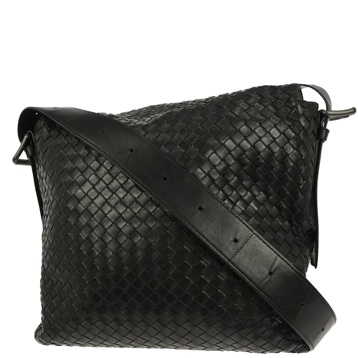 Bottega Veneta Black Calfskin Intrecciato Messenger Bag