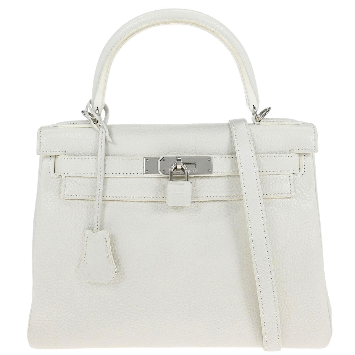 Hermes White Taurillon Clemence Kelly 28 Retourne 2way Shoulder Handbag
