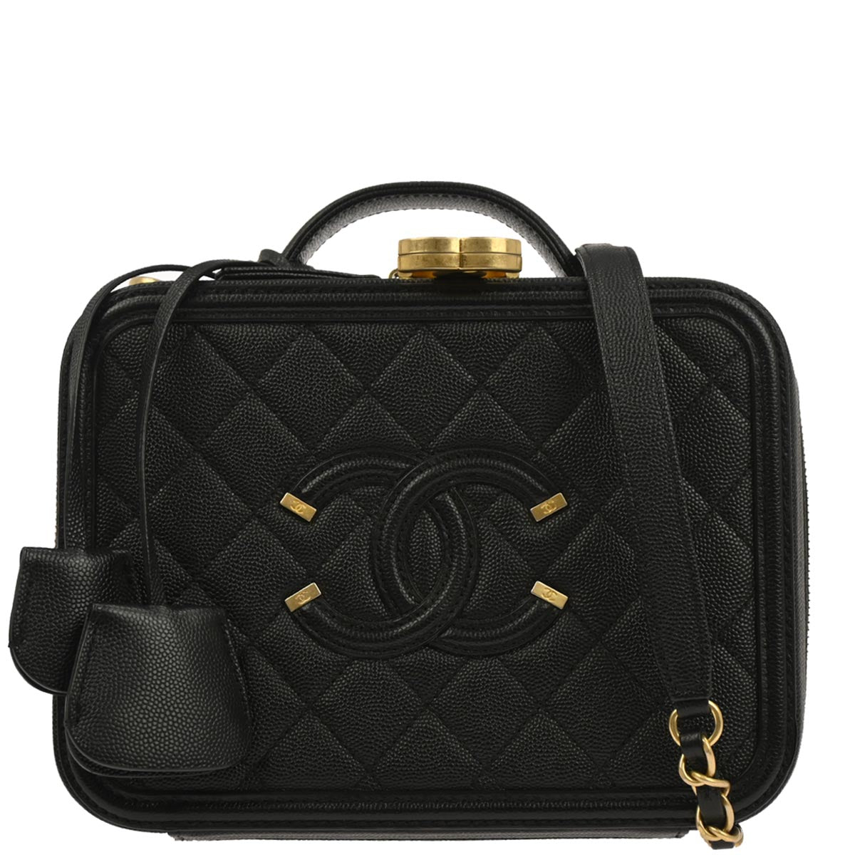 Chanel Black Caviar CC Filigree 2way Vanity Shoulder Handbag