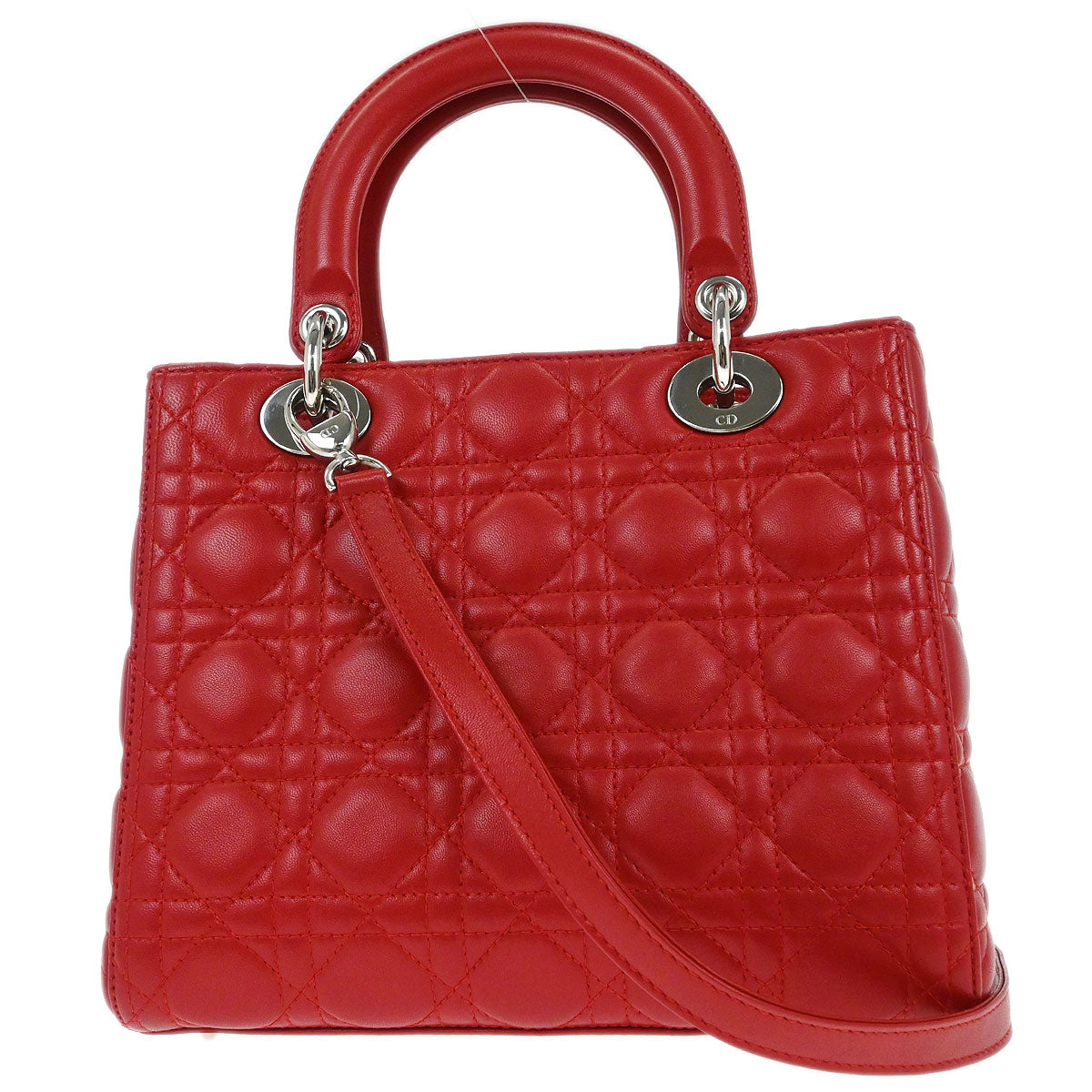 Christian Dior Red Lambskin Medium Lady Dior Cannage 2way Shoulder Handbag