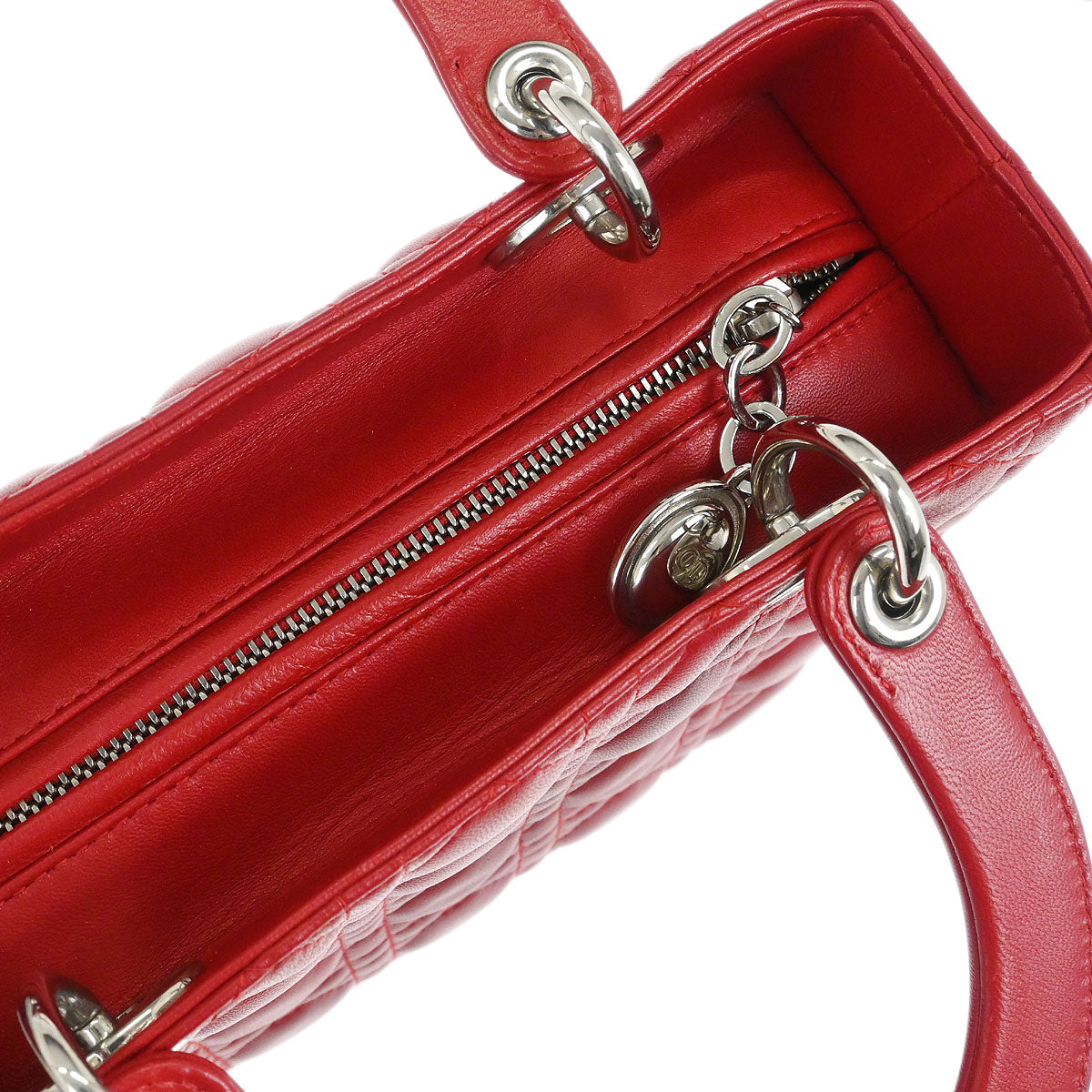 Christian Dior Red Lambskin Medium Lady Dior Cannage 2way Shoulder Handbag