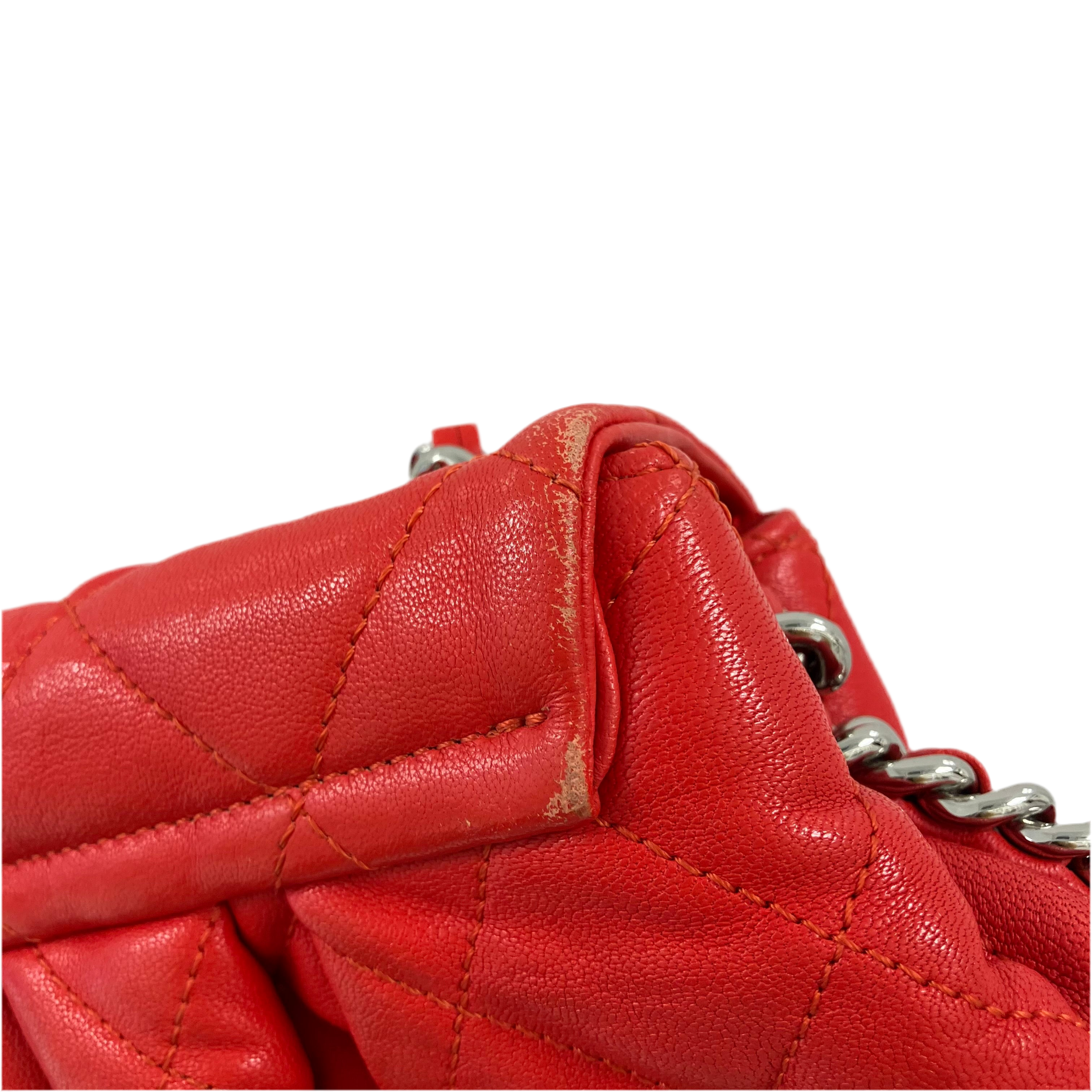 Chanel 2011 Red Lambskin Around Chain Shoulder Bag