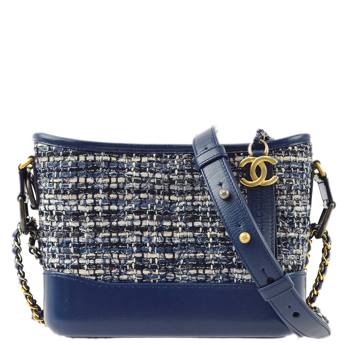 Chanel 2018 Blue Tweed Calfskin Gabrielle Shoulder Bag
