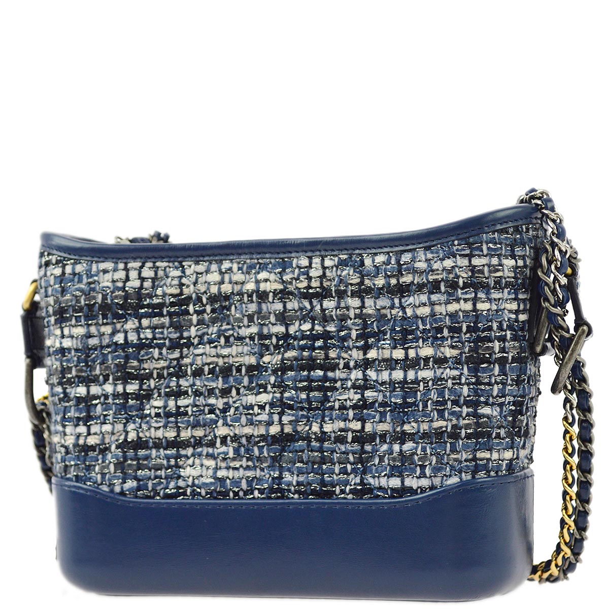 Chanel 2018 Blue Tweed Calfskin Gabrielle Shoulder Bag