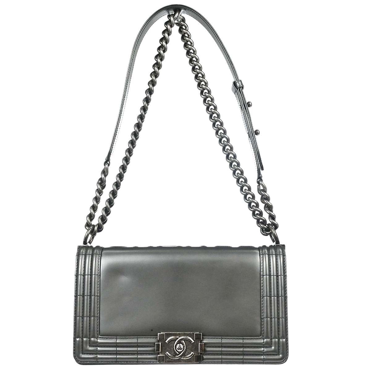 Boy Chanel 2012 Gray Patent Leather Medium Shoulder Bag