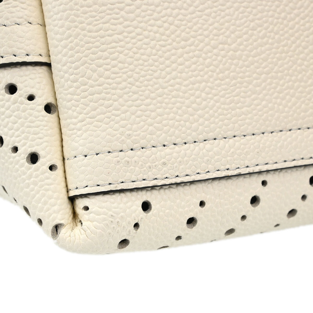 Chanel White Perforated Caviar Skin Chevron Shopping Tote Bag Handbag