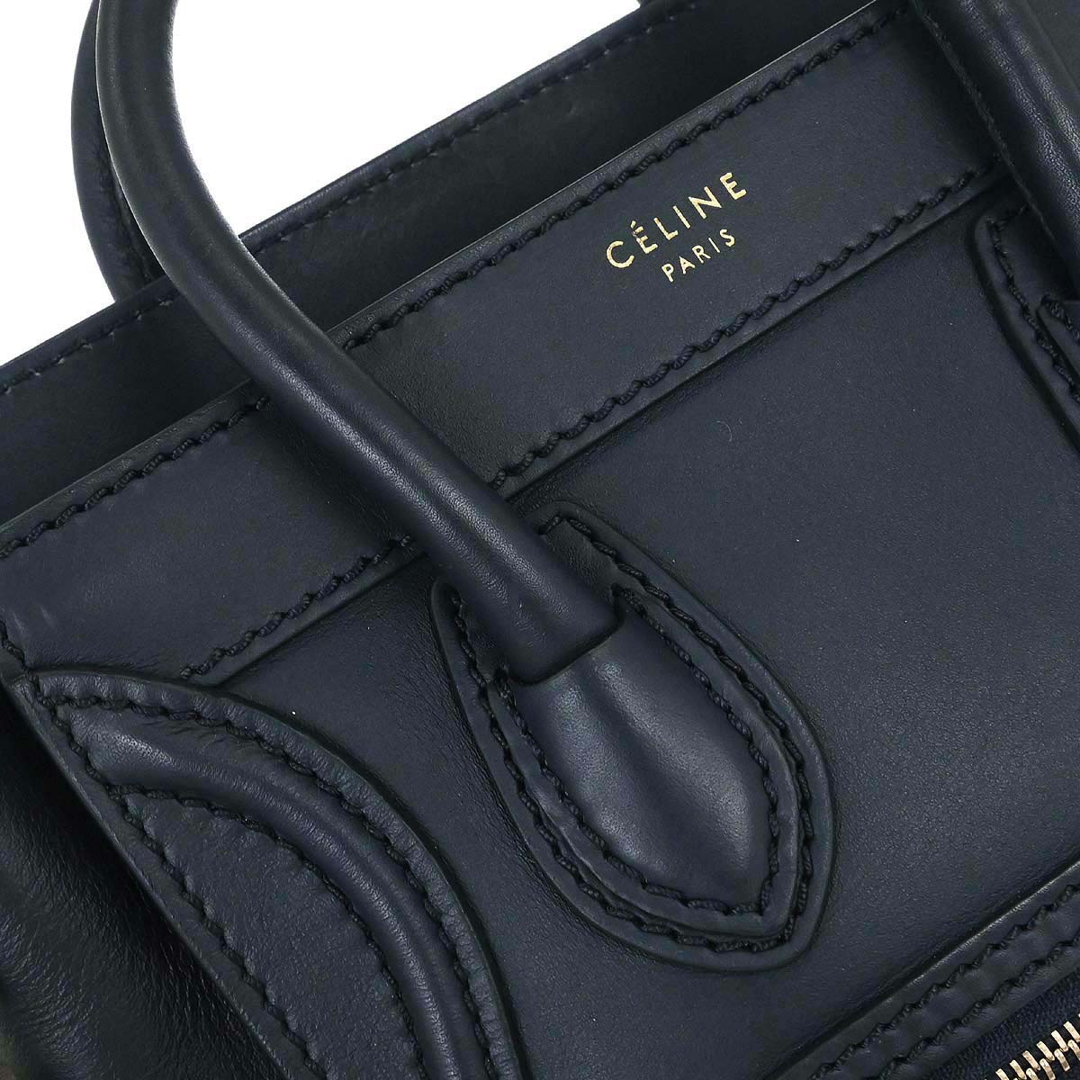 Celine Navy Leather Nano Luggage 2way Shoulder Tote Bag