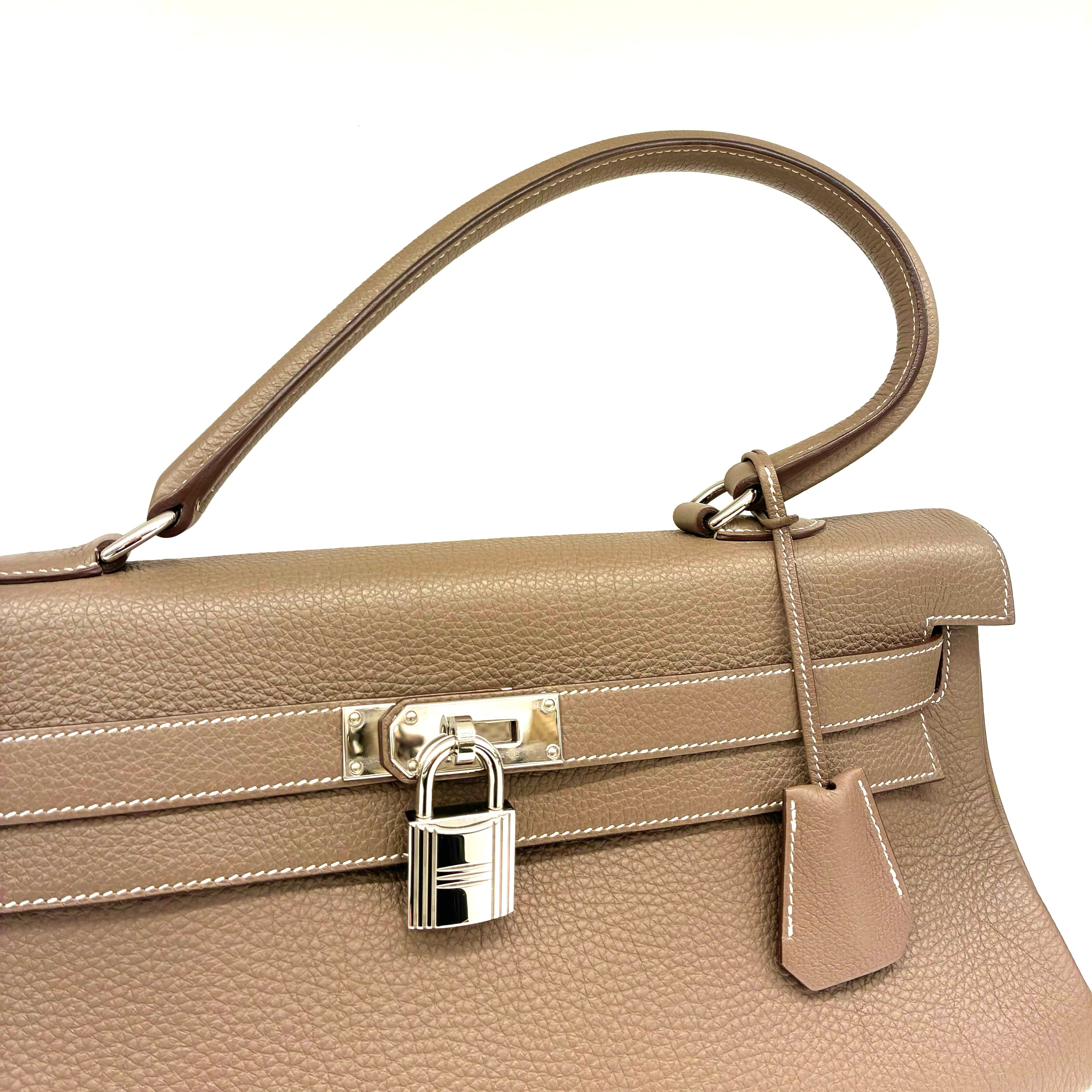 Hermes 2010 Etoupe Gray Togo Shoulder Kelly Handbag