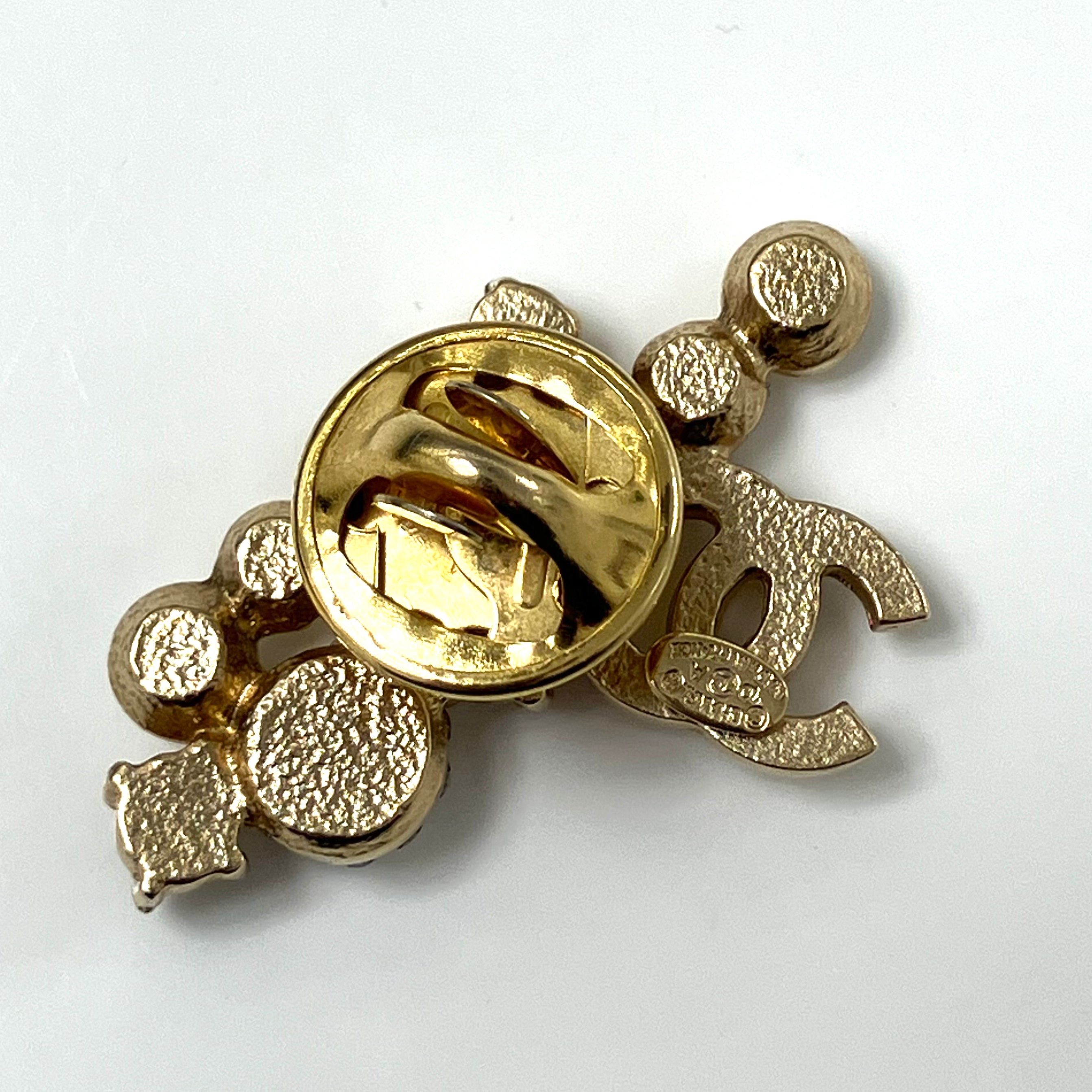 Chanel Brooch Set Pin Rhinestone Gold 10A