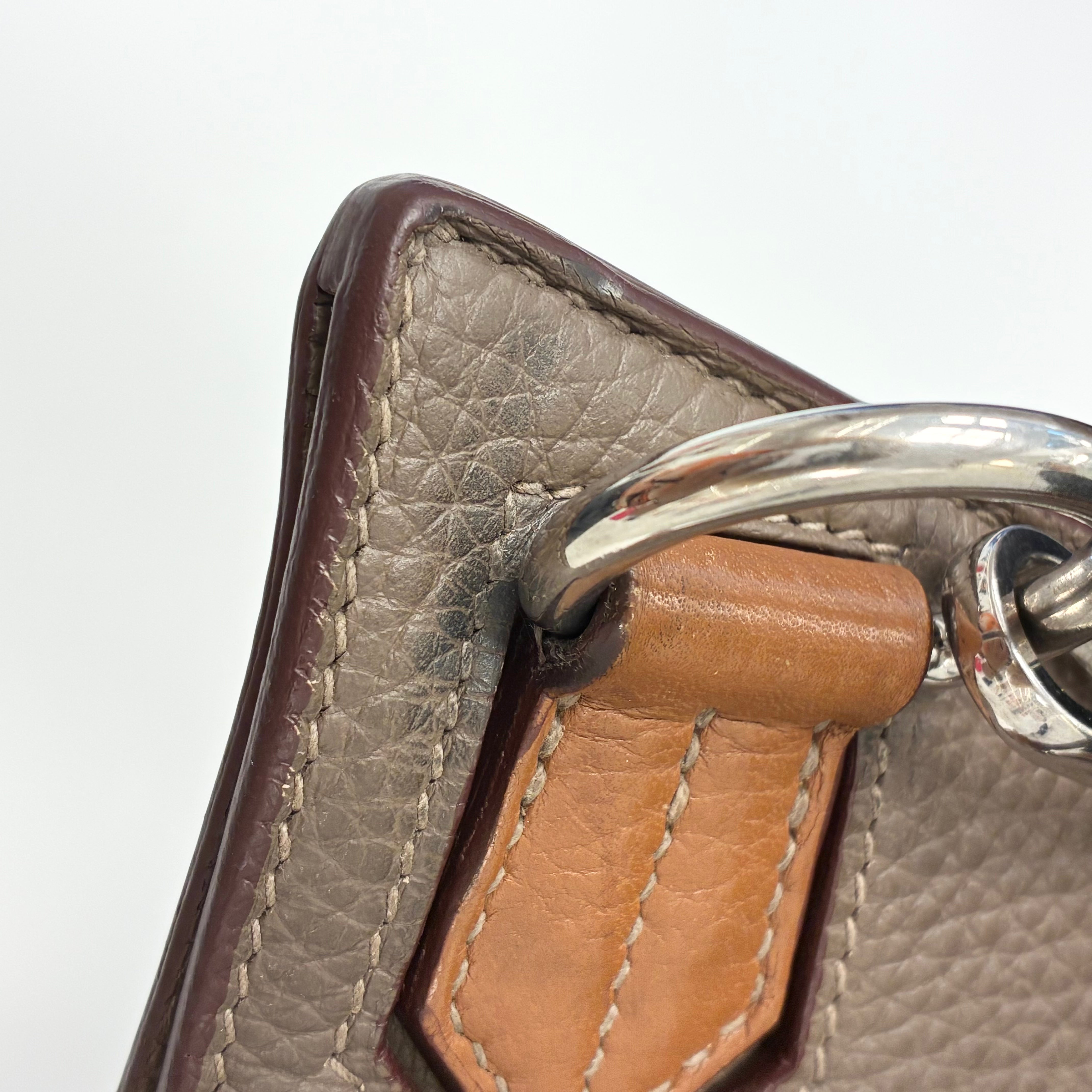Hermes 2013 Taupe Gray Gold Taurillon Clemence Jypsiere 34 Shoulder Bag