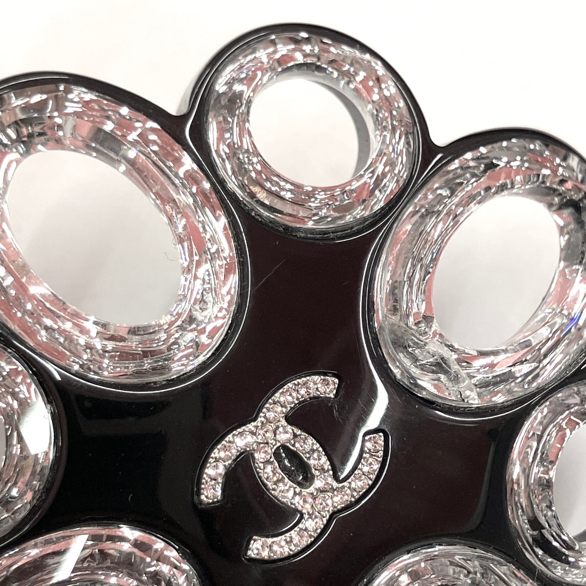 Chanel CC Brooch Pin Rhinestone Black 16P