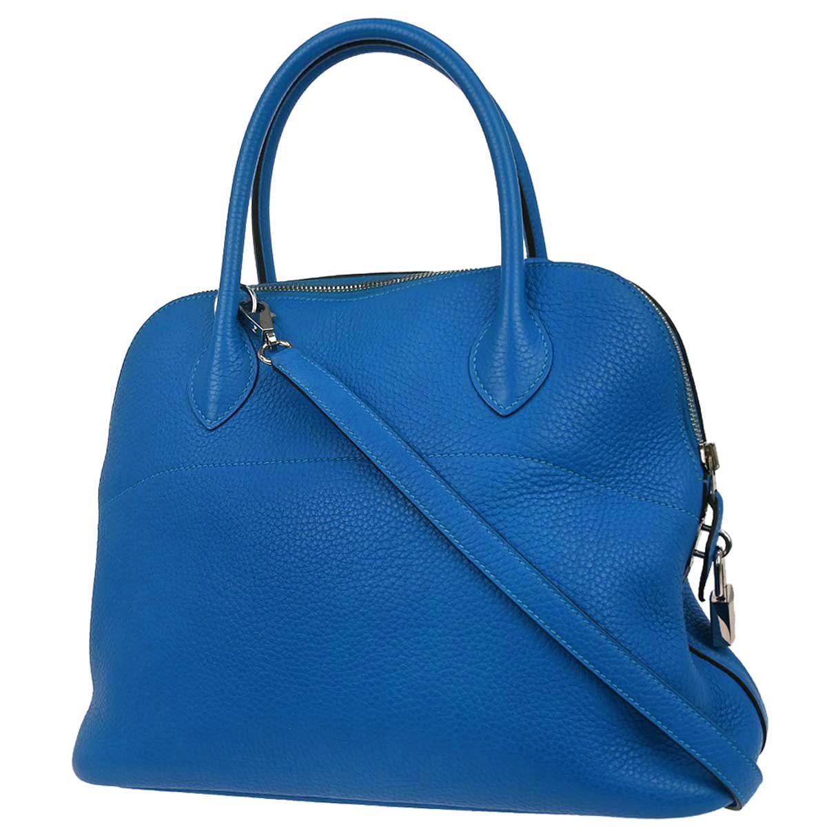 Hermes Blue Hydra Taurillon Clemence Bolide 31 2way Shoulder Handbag