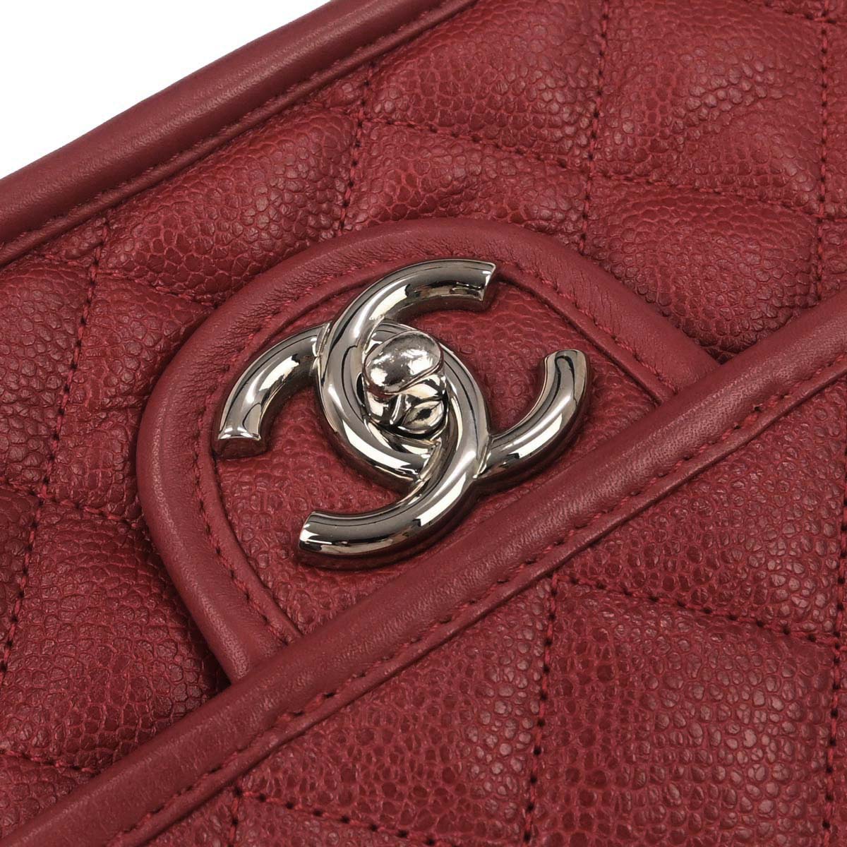 Chanel 2012-2013 Red Caviar Skin French Riviera Shoulder Bag