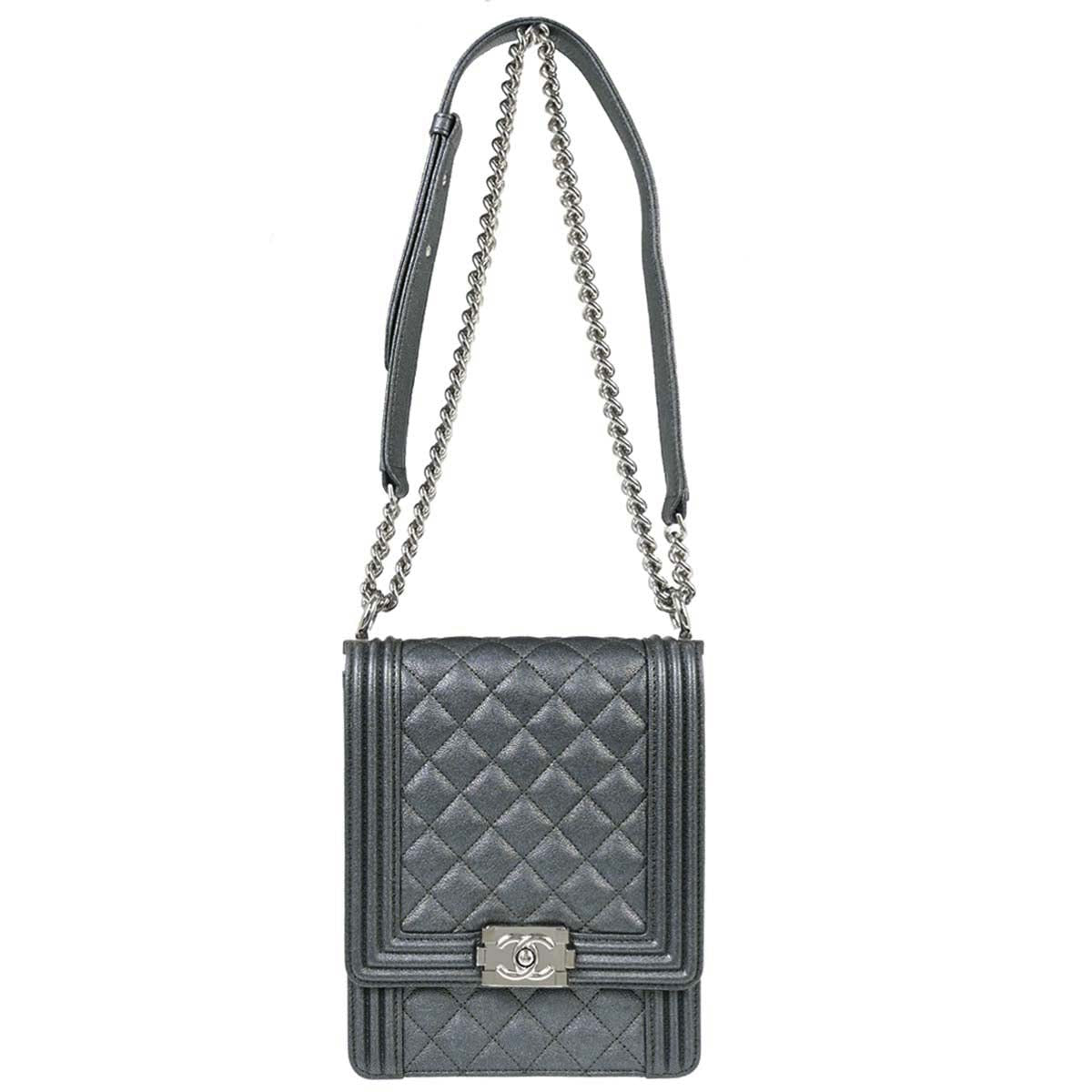 Boy Chanel 2019 Metallic Silver Caviar Skin North South Boy Flap Shoulder Bag