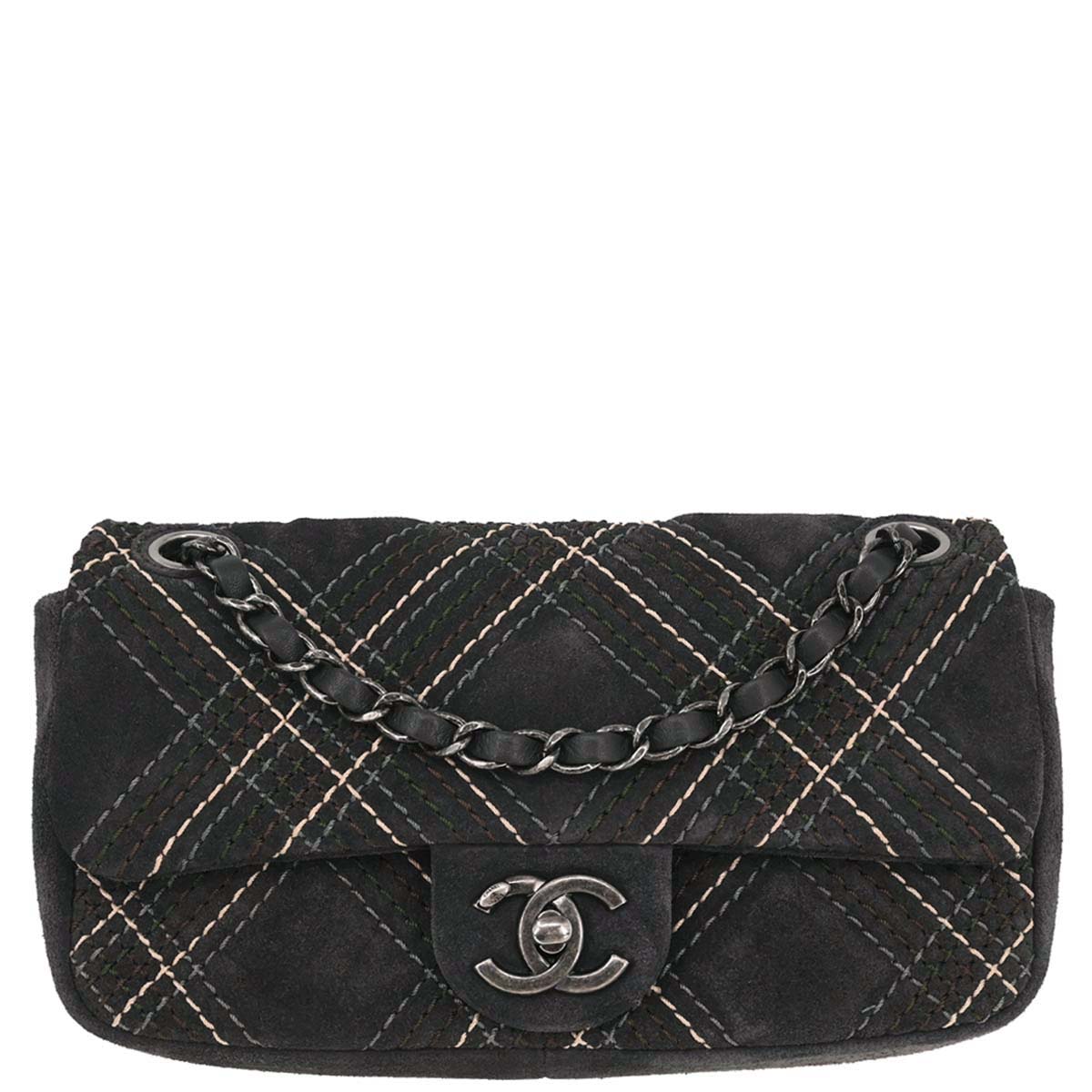 Chanel 2013-2014 Gray Suede Paris-Edinburgh Saltire Single Flap Shoulder Bag