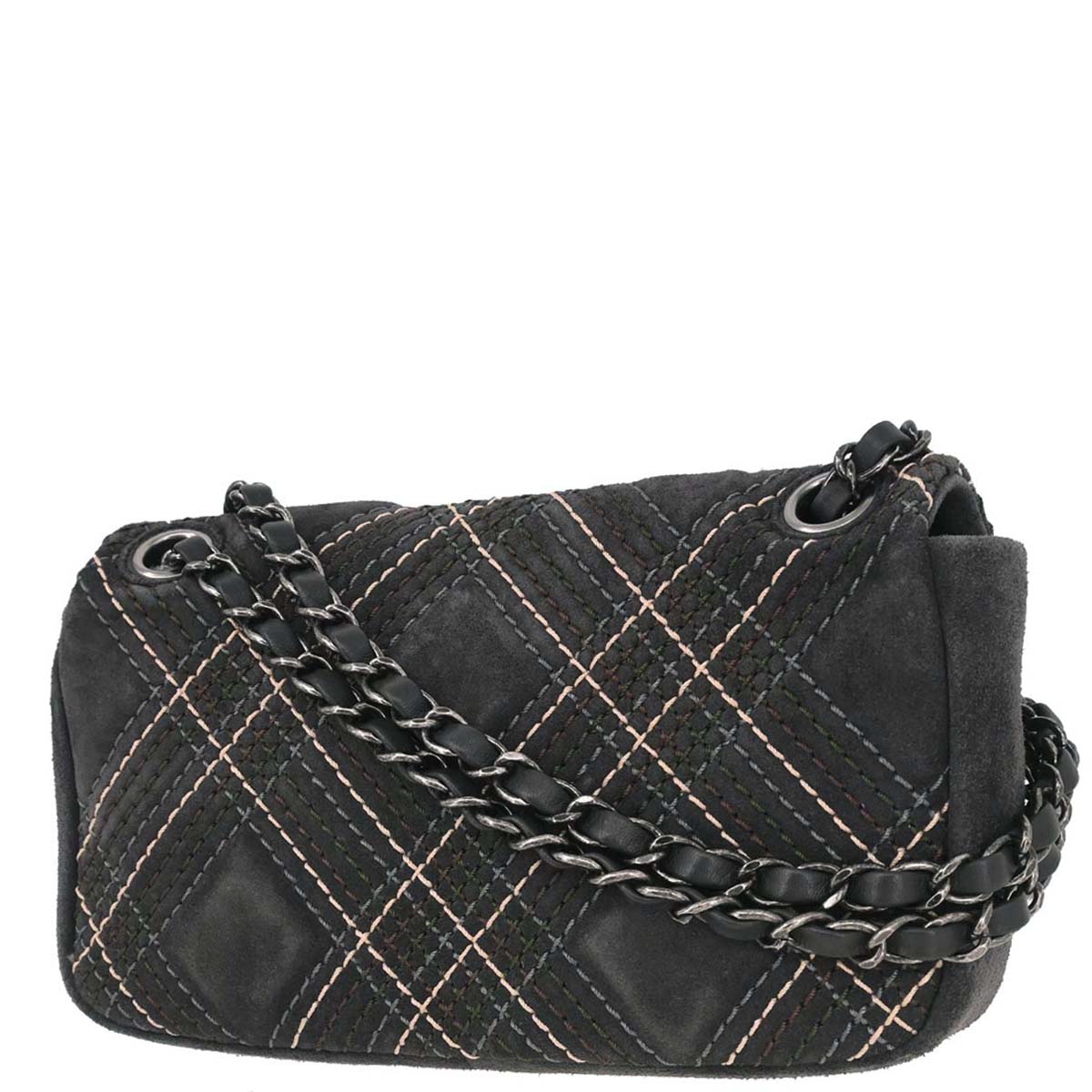 Chanel 2013-2014 Gray Suede Paris-Edinburgh Saltire Single Flap Shoulder Bag